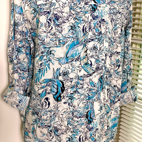 Tahari Linen Blouse Button Front L/S. Medium - Picture 2 of 8